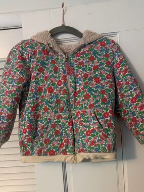 Mini Boden Reversible Floral Hooded Jacket  - Pink & Green 5T